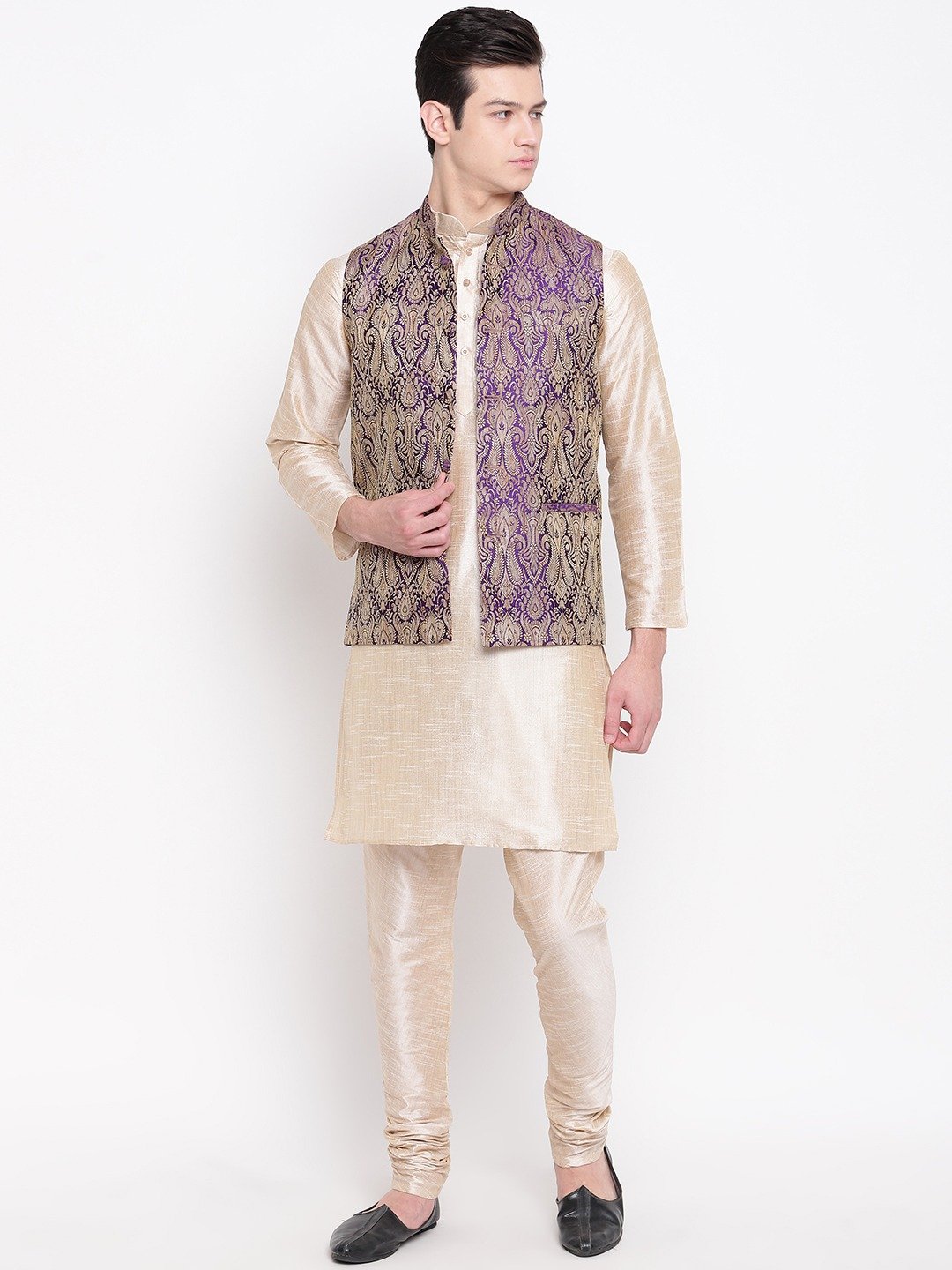 Pale Blue Kurta Set With Bandi Jacket